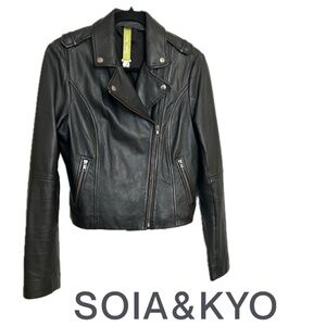 Soia&Kyo Black Leather Cropped Moto Jacket EUC Size Med